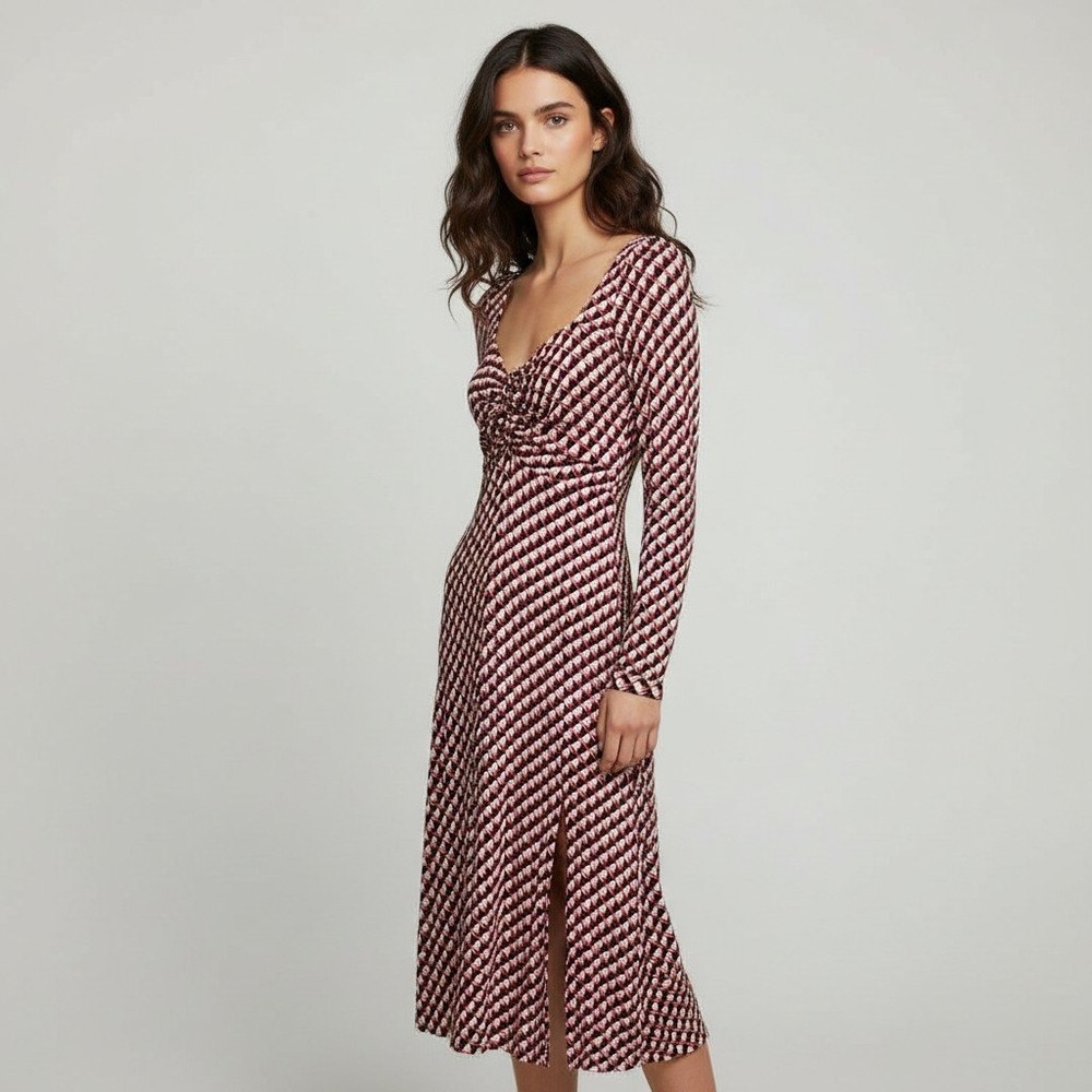 Favorite Daughter Vineyard Dress Retro Round Houndstooth Red Black FJG4VD4549